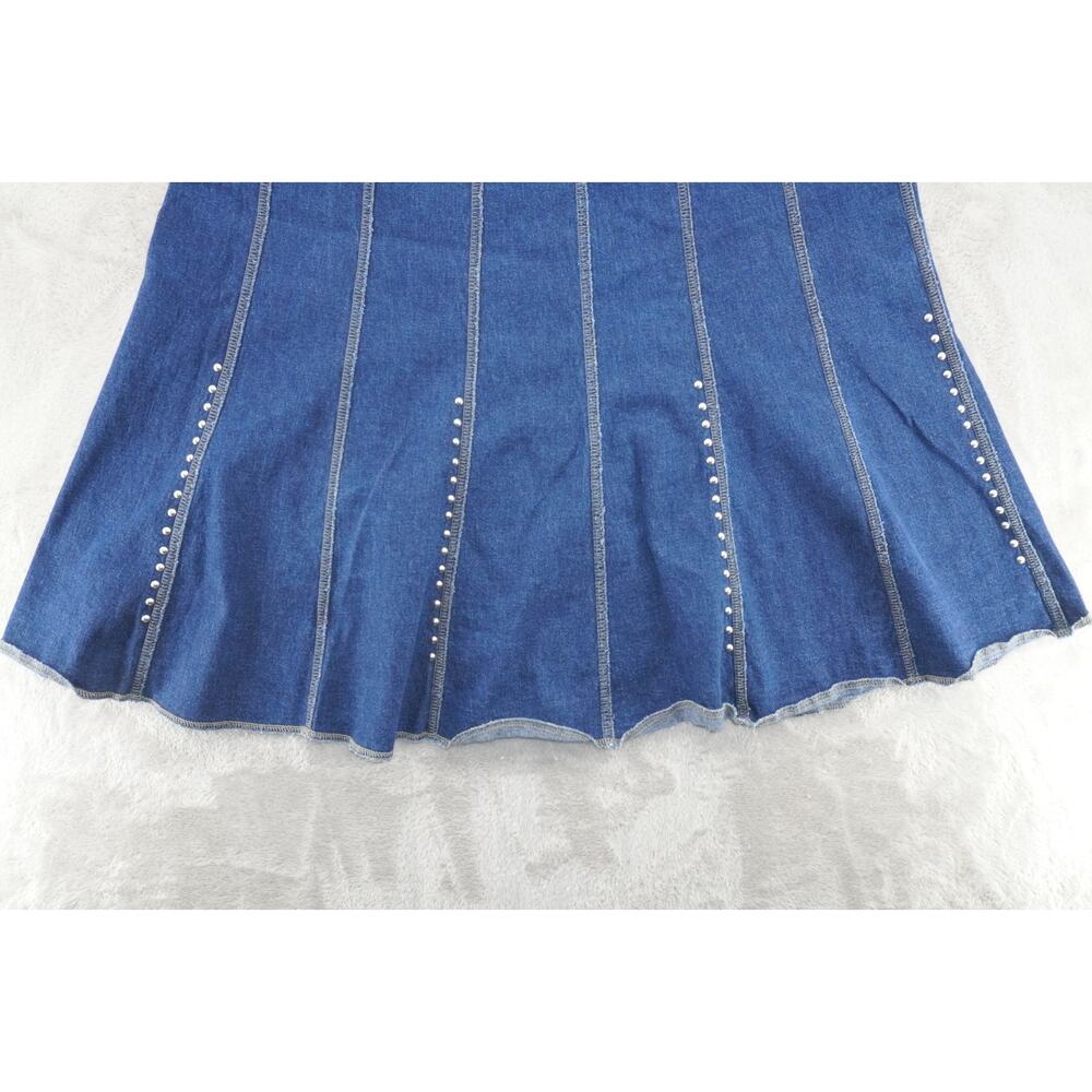 Y2K Denim Maxi Skirt Rhinestone Studded Boho Western Flare Jean Skirt Size 14 - Picture 3 of 8